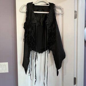 AllSaints Iconic Leather Rocker Fringed Gilet Vest